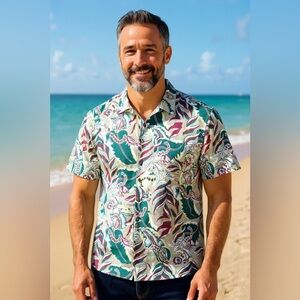 Tommy Bahama vintage button front surfer girl, oversized vacation shirt size XL